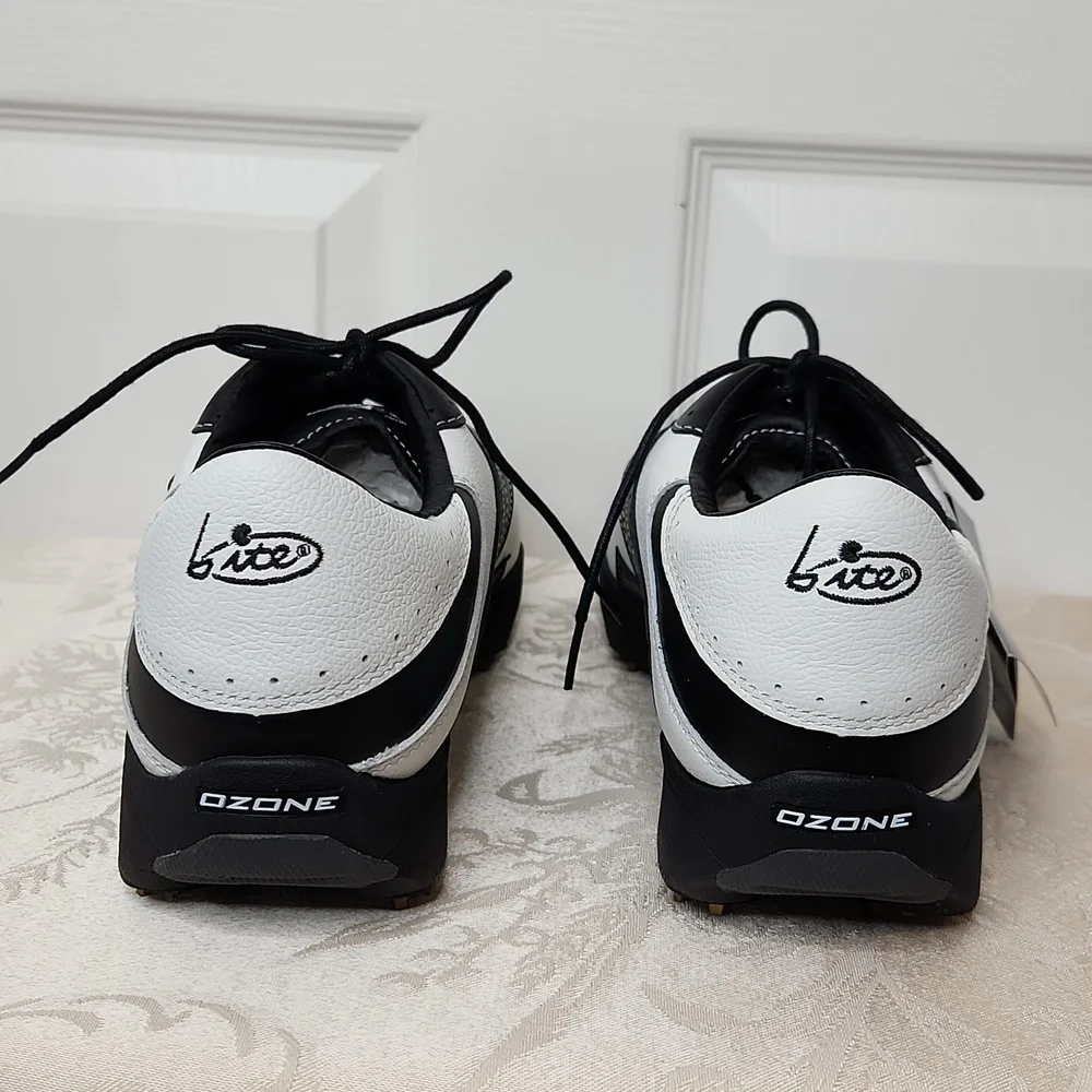 Mens Crocs Bite leather golf shoes soft cleat black white size 12 style 2207A - Picture 4 of 8